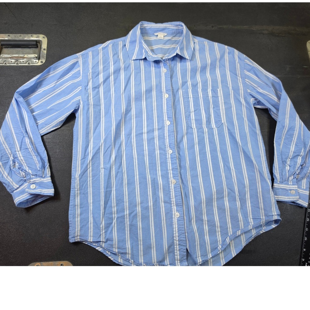 Aeropostale Womens Blue White Striped Cotton Button Down Shirt Small
